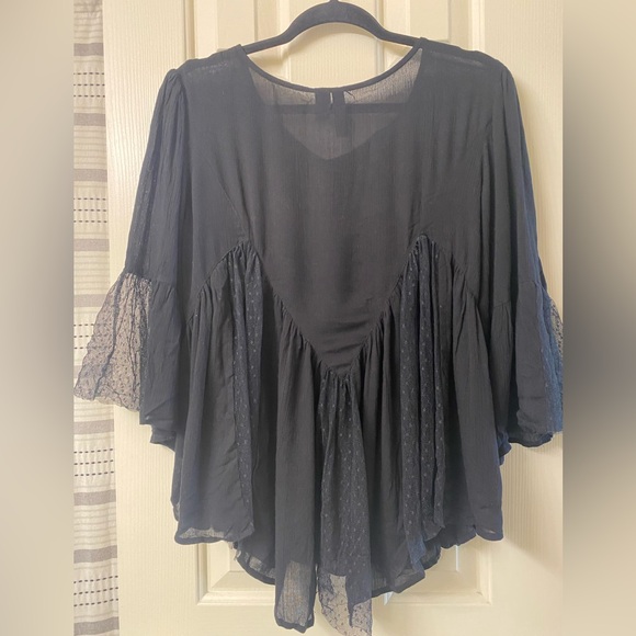 Fun & Flirt Elegant Black Tulle Lace Inserts 3/4 Sleeve Top Size Large - Picture 10 of 16